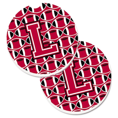 Carolines Treasures Letter L Football Crimson and White Set of 2 Cup Holder Car Coaster CJ1079-LCARC